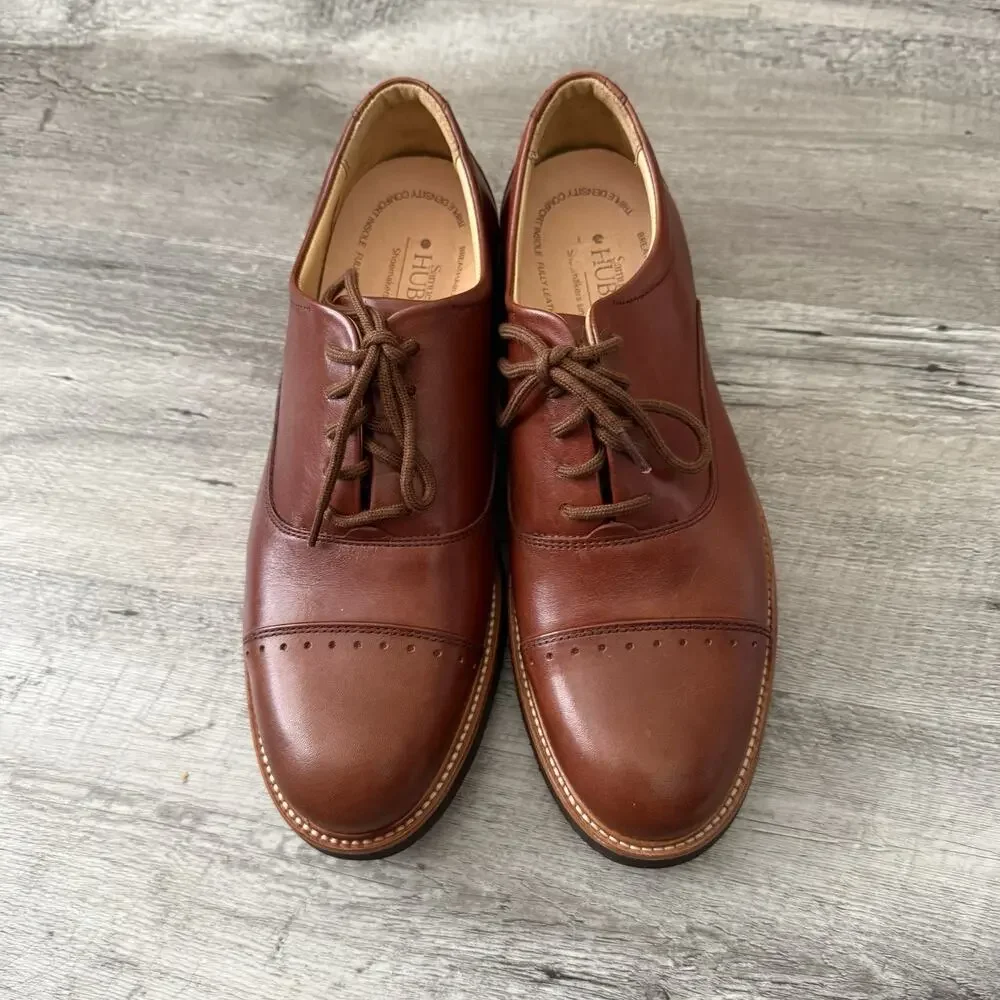 Samuel Hubbard Oxfords Mens 8 Market Cap Semi Brogue Whiskey Tan Cap Toe NEW